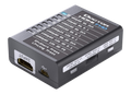 Utgångssidan på Dr HDMI 4K, med HDMI-utgången, RS232-jacket och knapparna copy sink och HPD